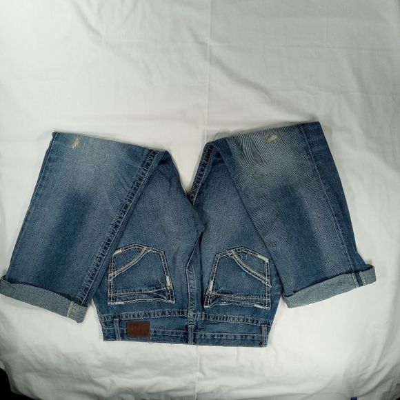 BKE Denim Tyler straight leg men's 33L cuffed 5 pocket distressed whiskered - Picture 11 of 11